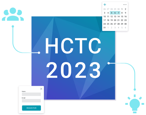 Logo HCTC 2023 avec icônes d'événements entourant le logo