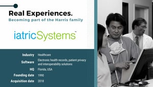 IatricSystems logo with text that reads 'Becoming part of the Harris family'